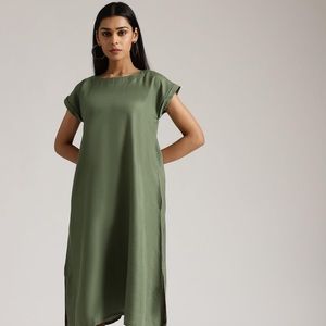 Olive green cotton linen kurta